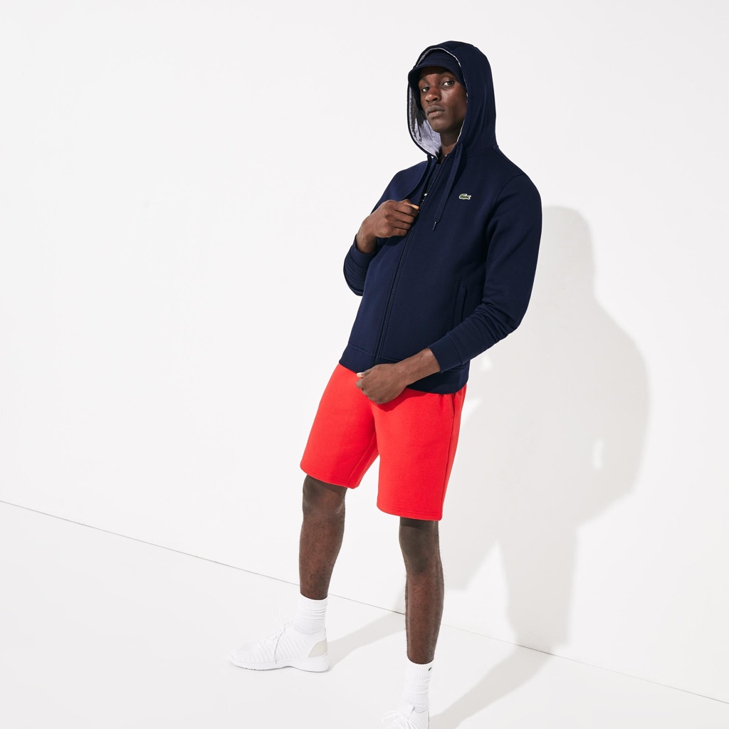Lacoste Sport Fleece Full Zip Hoodie Sweatshirt Mens Size L Navy Blue Tennis